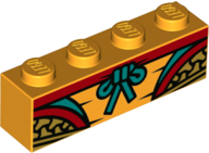 Brick 1 x 4 with Red, Yellow, Dark Turquoise and Gold Robe Pattern (BrickHeadz Monkey King Abdomen)