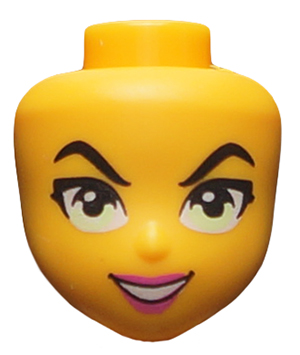 Mini Doll, Head Friends with Raised Eyebrows, Yellowish Green Eyes and Dark Pink Lips Pattern