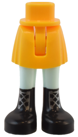 Mini Doll Hips and Skirt with Molded Light Aqua Legs and Printed Black Boots with Silver Laces Pattern - Thin Hinge