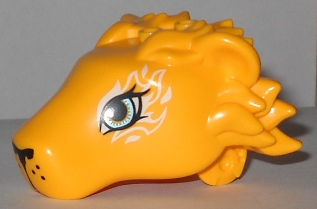 Lion Head with Black Nose, Metallic Light Blue Eyes, and White Flames Pattern
