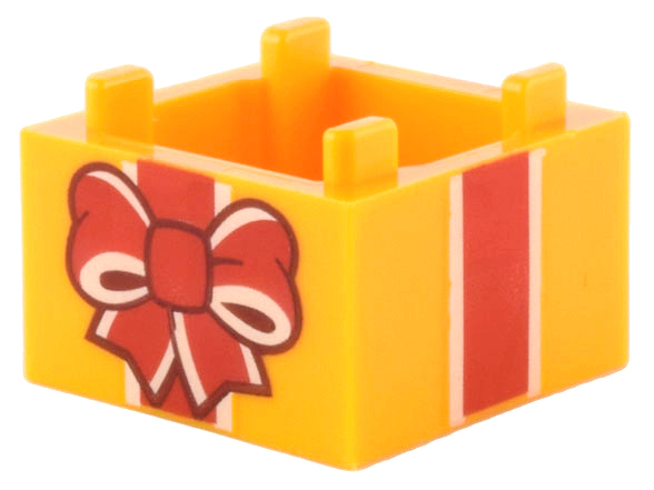 Container, Box 2 x 2 x 1 - Top Opening with Flat Inner Bottom with Red and White Gift Wrap Bow and Ribbon Pattern