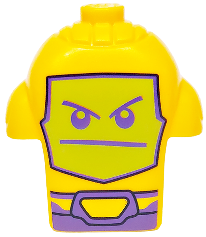 Minifigure, Head, Modified Robot with Shoulder Pads with Lime Screen Face, Dark Purple Eyes, Mouth and Armor Plates on Back Pattern