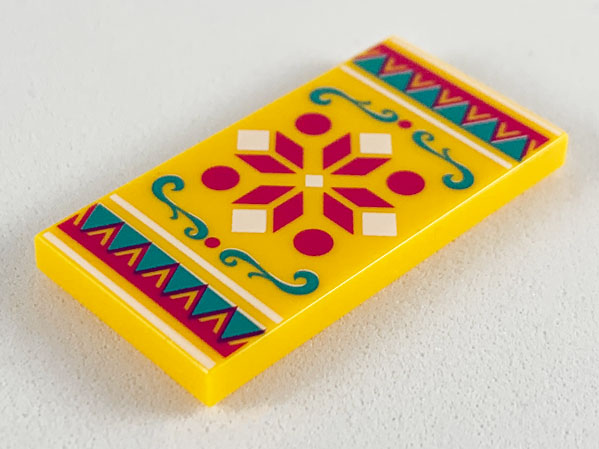 Tile 2 x 4 with Magenta and White Geometric, Dark Turquoise Filigree, Dark Turquoise and Magenta Triangles Border Pattern