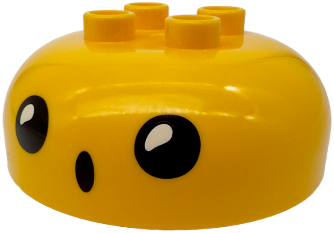 Duplo, Brick Round 4 x 4 Dome Top with 2 x 2 Studs with Face with Large Black Eyes and Open Mouth Pattern