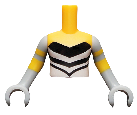 Torso Mini Doll Girl Black Strapless Top with White V-Stripes Pattern, Light Bluish Gray Arms with Hands with 2 Bright Light Orange Stripes