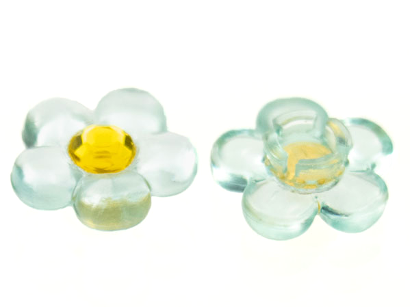 Clikits, Icon Flower 5 Petals 2 x 2 Small with Pin, Polished with Fixed Trans-Neon Yellow Center Faceted Gem