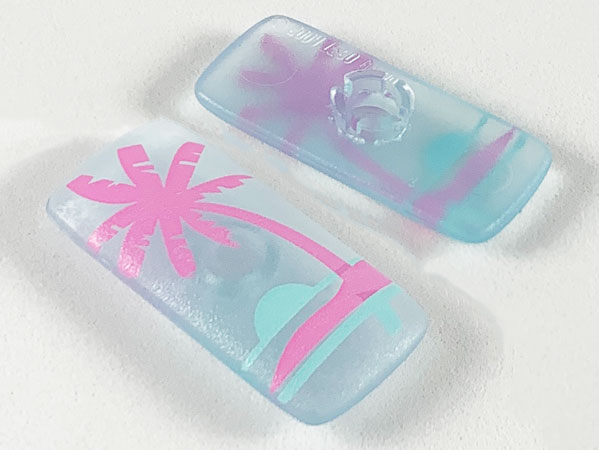 Clikits, Icon Rectangle 3L with Pin with Bright Pink Palm Tree and Aqua Sunset Pattern