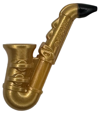 Minifigure, Utensil Musical Instrument, Saxophone with Black Mouthpiece, Metallic Gold Body Top and Elbow Pattern