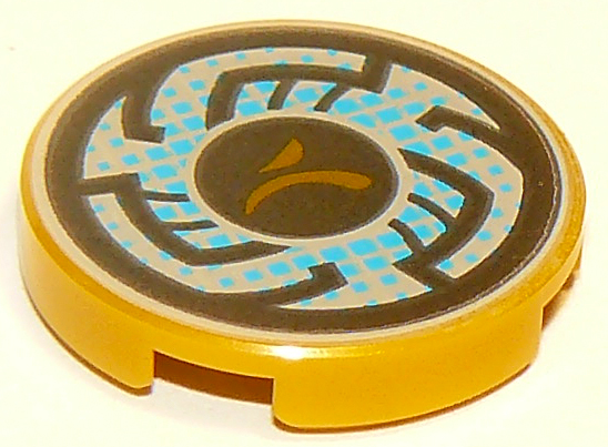 Tile, Round 2 x 2 with Bottom Stud Holder with Rune Designs and Blue Pixels Pattern