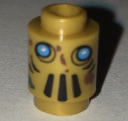 Brick, Round 1 x 1 with Robot Face with Dark Azure Eyes, Black Mouth Vents and Reddish Brown Splotches Pattern (Ninjago Tai-D)