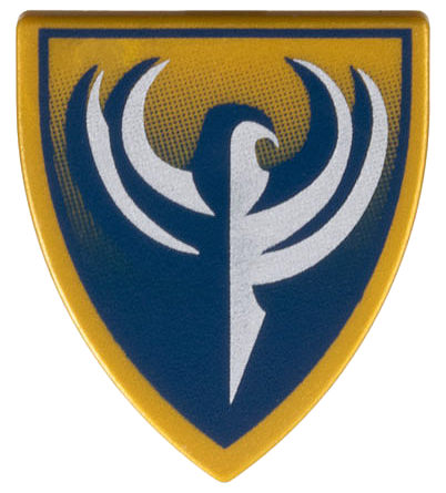 Minifigure, Shield Triangular Short with Dark Blue and Silver King Jayko Hawk Pattern