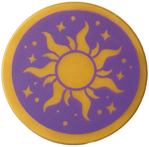 Tile, Round 3 x 3 with Gold Sun and Stars on Dark Purple Background Pattern