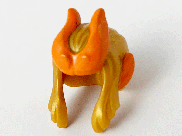 Minifigure, Hair Swept Back with 2 Side Locks, Orange Horns and Pointed Ears Pattern