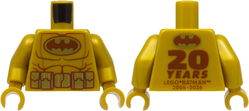 Pearl gold torso with a classic Batman logo and muscle outlines. The back is printed with a 20 Years anniversary message. Pearl gold arms and hands.