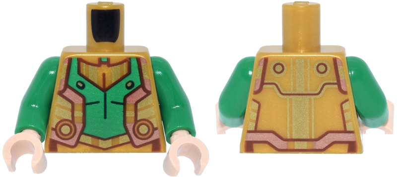 Pearl gold torso with green and metallic pink armor plates, green arms, and light nougat hands.