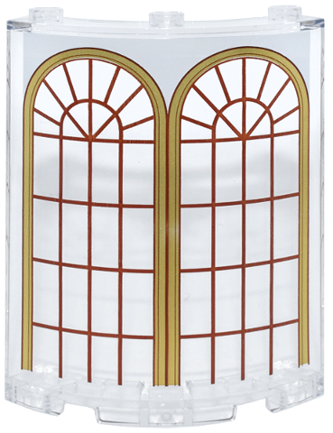 Cylinder Quarter 4 x 4 x 6 with 2 Arched Windows with Gold Frame, Reddish Brown Lattice and White Panel Pattern