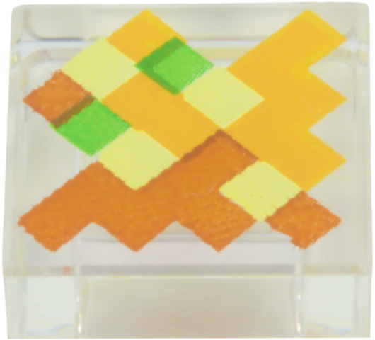 Tile 1 x 1 with Pixelated Medium Brown, Bright Light Yellow, Bright Light Orange, and Bright Green Squares Pattern (Minecraft Totem of Undying)