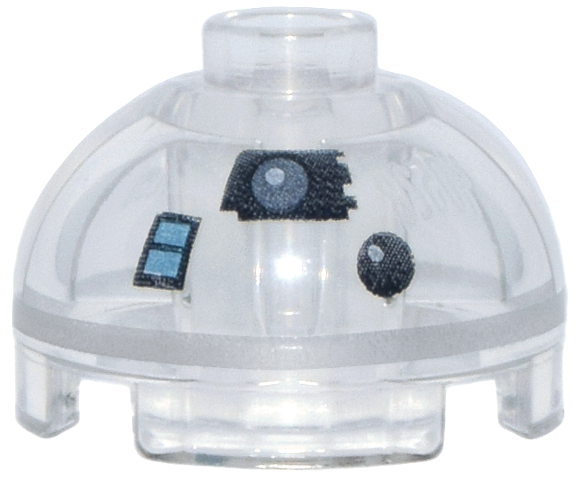 Brick, Round 2 x 2 Dome Top with SW Astromech Droid Silver Ring and Black, Metallic Light Blue and White Lens and Sensors Pattern