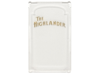 Glass for Window 1 x 4 x 6 with 'THE HIGHLANDER' and White Decorative Border Pattern