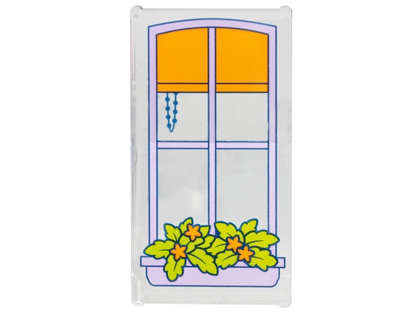 Glass for Window 1 x 4 x 6 with Lavender Frame and Planter, Orange Shade, and Lime Plants with Flowers Pattern