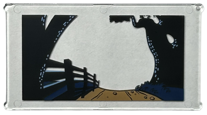 Glass for Window 1 x 4 x 6 with Medium Nougat Dirt Road, Black Fence and Trees / Trunks with Bright Light Blue Spots, Dark Blue Bushes Pattern