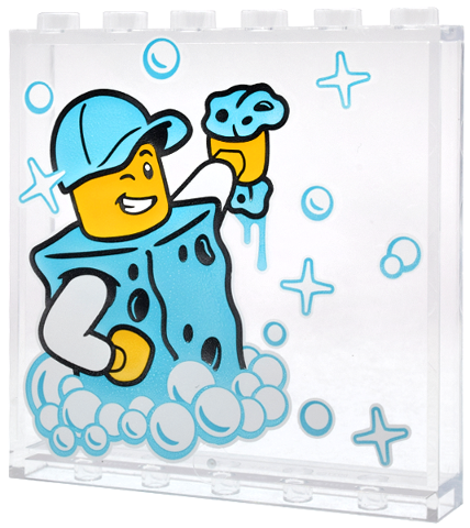 Panel 1 x 6 x 5 with Car Wash Minifigure with Costume, Medium Azure Hat, White Soap Bubbles and Sparkles Pattern