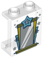 Panel 1 x 2 x 2 with Side Supports - Hollow Studs with Silver Vanity Mirror and Stars Pattern