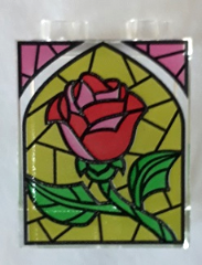 Panel 1 x 2 x 2 with Side Supports - Hollow Studs with Red, Bright Green, Lime and Dark Pink Stained Glass Rose Pattern