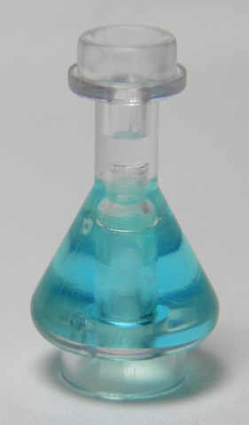 Minifigure, Utensil Bottle, Erlenmeyer Flask with Molded Trans-Light Blue Fluid Pattern