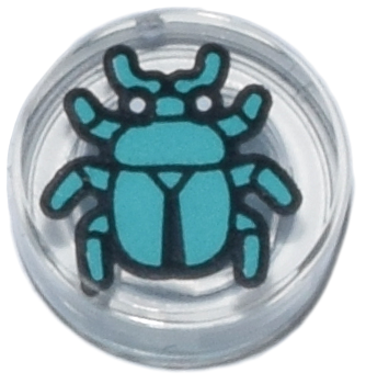 Tile, Round 1 x 1 with Dark Turquoise Beetle Pattern