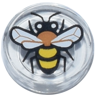 Tile, Round 1 x 1 with Black, Medium Nougat and Yellow Bee with White Eyes and Wings Pattern