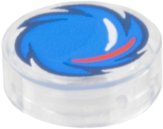 Tile, Round 1 x 1 with Blue Blade, Dark Blue Outline, Red and White Curved Lines Pattern (Sonic the Hedgehog Roll)