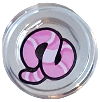 Tile, Round 1 x 1 with Bright Pink and Dark Pink Worm, Black Outline Pattern