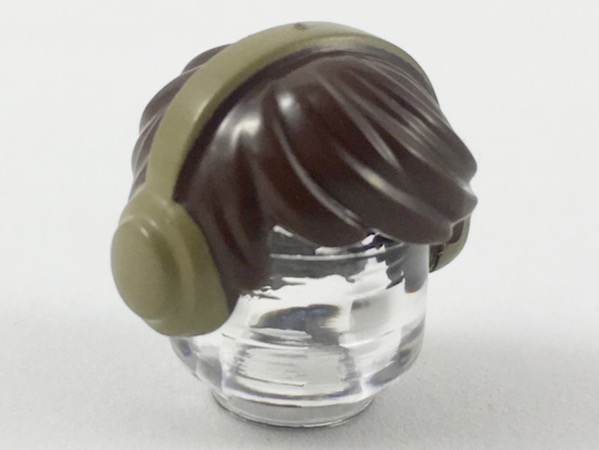 Minifigure, Hair Short Tousled with Dark Tan Headphones / Earmuffs Pattern