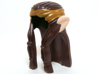 Minifigure, Hair Long Wavy and Braids with Gold Headband and Light Nougat Elf Ears Pattern
