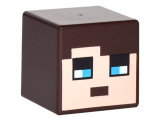 Minifigure, Head, Modified Cube with Pixelated Light Nougat Face, Medium Azure Eyes, and Black Eyebrows Pattern (Minecraft Skin)