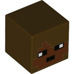 Minifigure, Head, Modified Cube with Pixelated Reddish Brown Face and Black Eyes and Mouth Pattern (Minecraft Archaeologist)