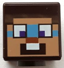 Minifigure, Head, Modified Cube with Pixelated Nougat Face, Dark Azure around Dark Purple Eyes, Dark Orange Nose, and Surprised Pattern (Minecraft Steve)
