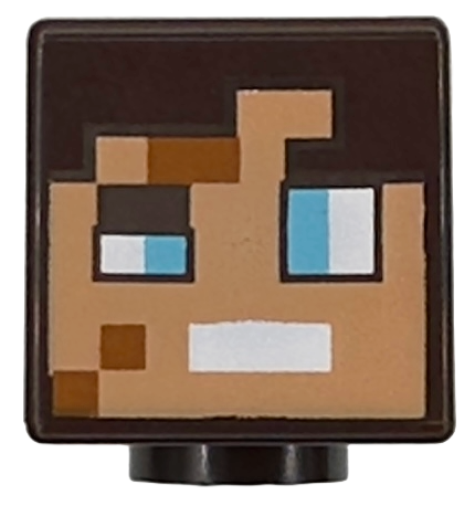 Minifigure, Head, Modified Cube with Pixelated Nougat Face, Dark Orange Spots, Medium Azure Eyes, and White Mouth Pattern (Minecraft Dimensional Defender)