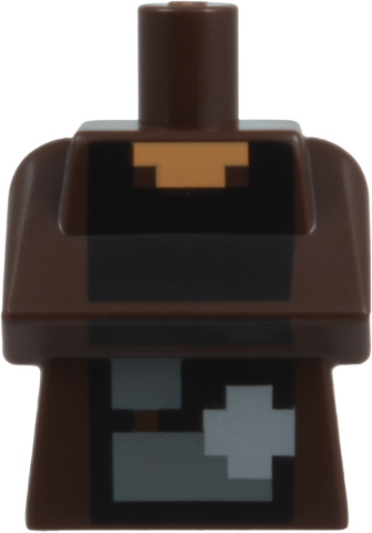 Dark brown Minecraft villager torso with a black pixelated apron and folded arms.
