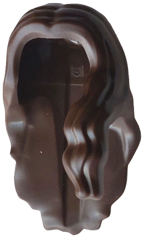 Dark brown long wavy hair with a center part and a lock draped over the left shoulder.