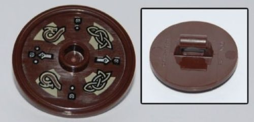 Minifigure, Shield Circular / Round Rimmed Face with Stud with Dragon Heads and Knots Pattern