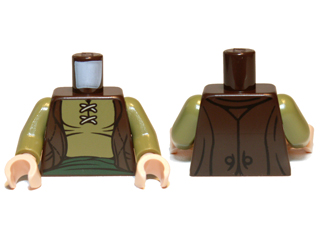 Torso LotR Vest with Olive Green Shirt and Dark Green Sash Pattern / Olive Green Arms / Light Nougat Hands