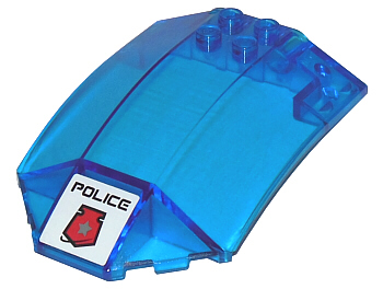 Windscreen 8 x 6 x 2 Curved Sloped Sides with Black 'POLICE' and Red Space Police 3 Badge Pattern (Sticker) - Sets 5974 / 5980 / 5979