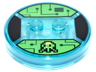 Dimensions Toy Tag 4 x 4 x 2/3 with 2 Studs and Trans-Light Blue Bottom with Pixelated Black and Yellow Alien and Dark Green Circuitry on Bright Green Background Pattern (Gamer Kid)