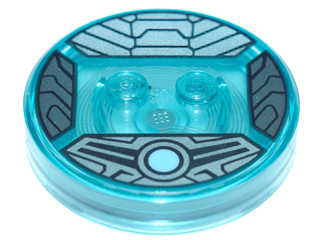 Dimensions Toy Tag 4 x 4 x 2/3 with 2 Studs and Trans-Light Blue Bottom with Medium Blue Circle and Black Armor Panels on Silver Background Pattern (Cyberman)
