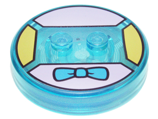 Dimensions Toy Tag 4 x 4 x 2/3 with 2 Studs and Trans-Light Blue Bottom with Dark Azure Bow Tie on Bright Pink Background Pattern (Krusty)