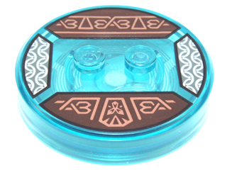 Dimensions Toy Tag 4 x 4 x 2/3 with 2 Studs and Trans-Light Blue Bottom with Angled Copper Lines and Symbols on Dark Brown Background, Silver Wavy Lines Pattern (Gimli)