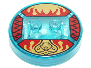 Dimensions Toy Tag 4 x 4 x 2/3 with 2 Studs and Trans-Light Blue Bottom with Legends of Chima Lion Head and Red Flames on Gold Background Pattern (Laval)