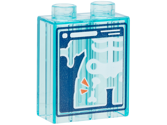 Duplo, Brick 1 x 2 x 2 with Duplo Minifigure X-Ray with White Broken Leg on Dark Blue Screen Pattern